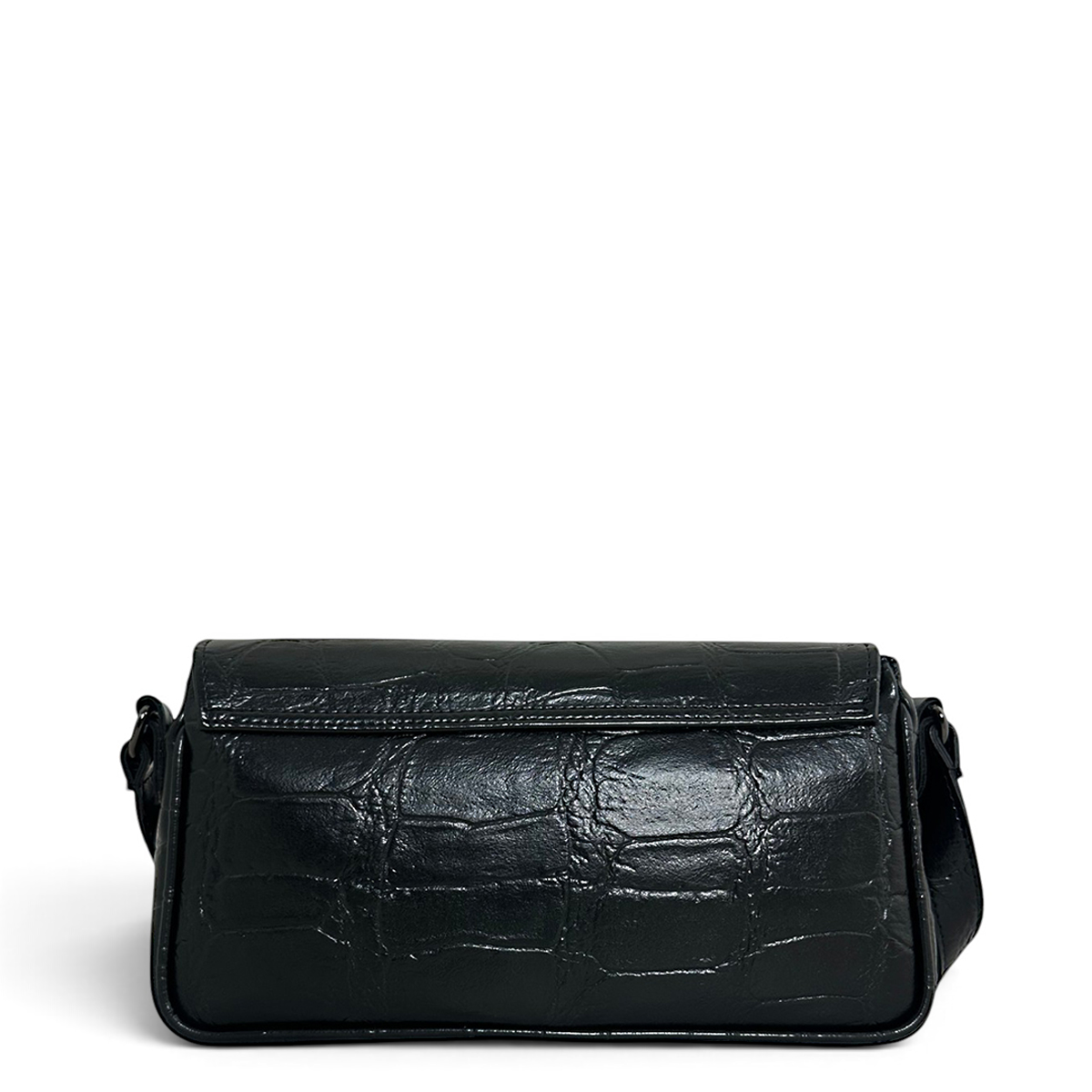 Τσάντα Χιαστί mini flap Croco μαύρο Hunter, ρυθμιζόμενο λουράκι για χιαστί και για τον ώμο