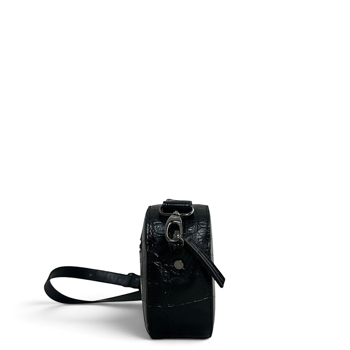 Τσάντα Χιαστί boxy Croco μαύρο Hunter, κλείσιμο με φερμουάρ