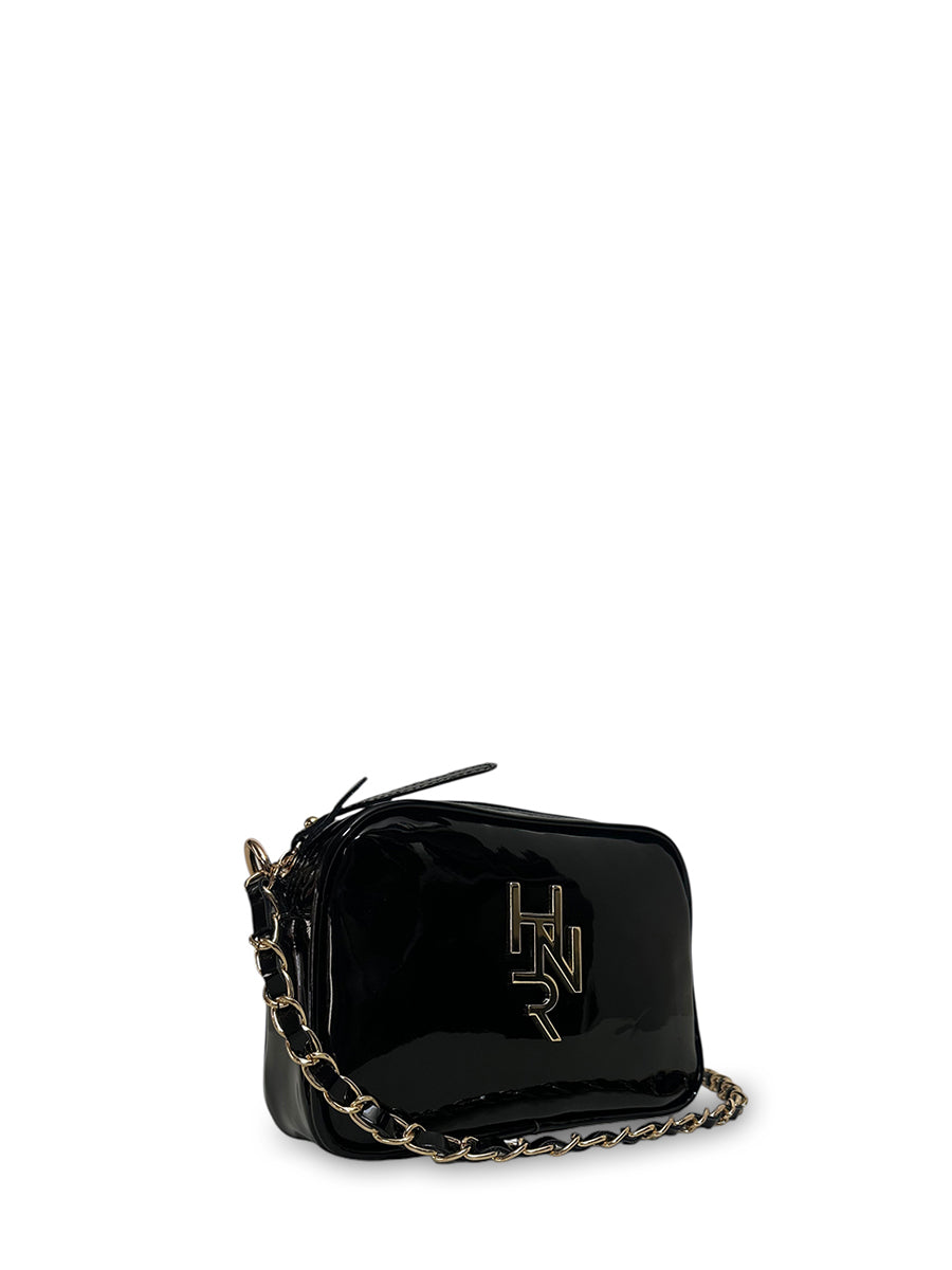 Γυναικεία τσάντα mini oval Festive Μαύρο Λουστρίνι