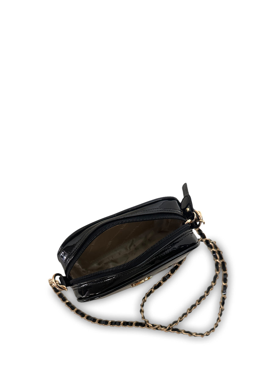 Γυναικεία τσάντα mini oval Festive Μαύρο Λουστρίνι