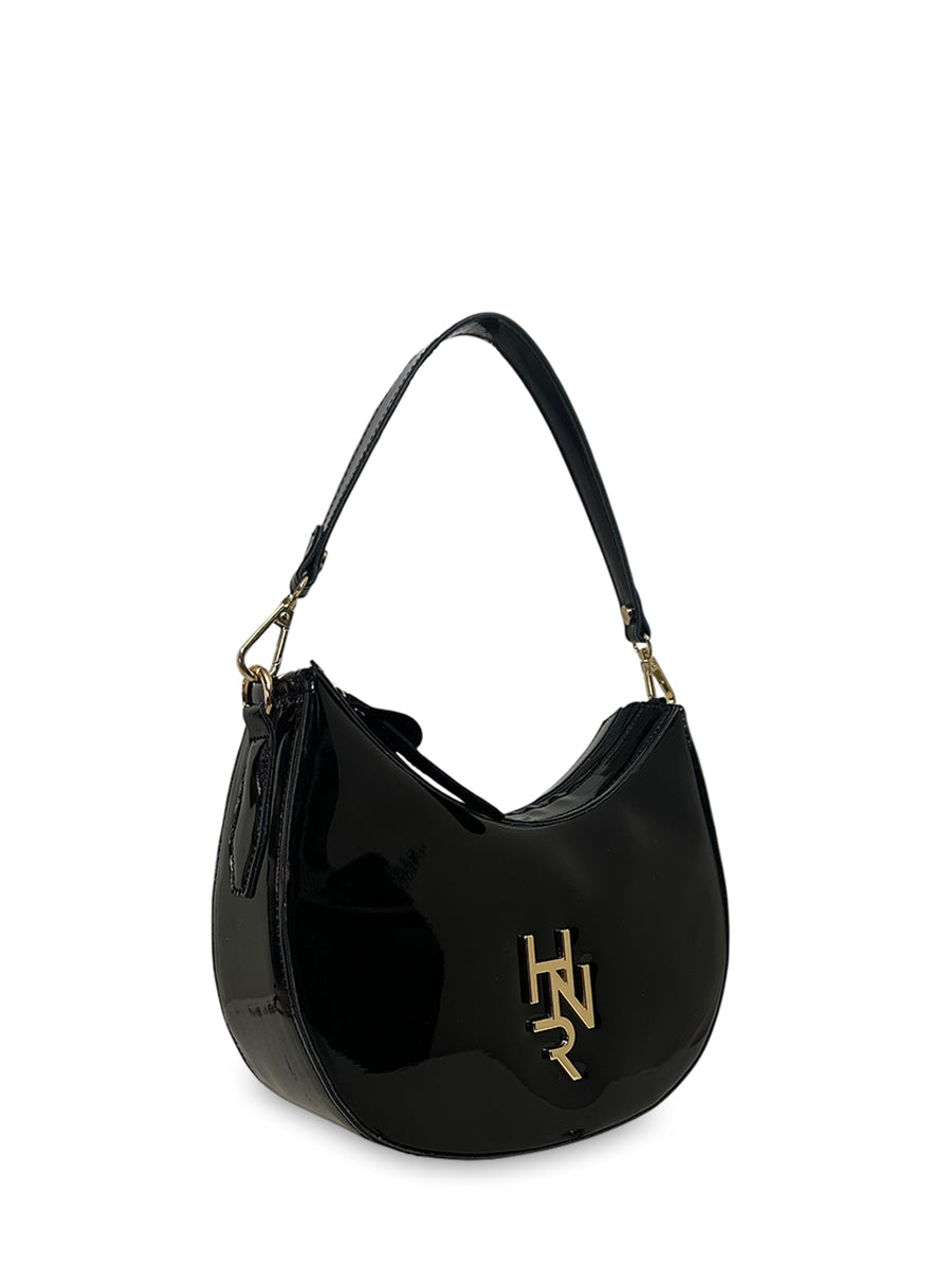 Γυναικεία τσάντα mini hobo Festive Μαύρο Λουστρίνι