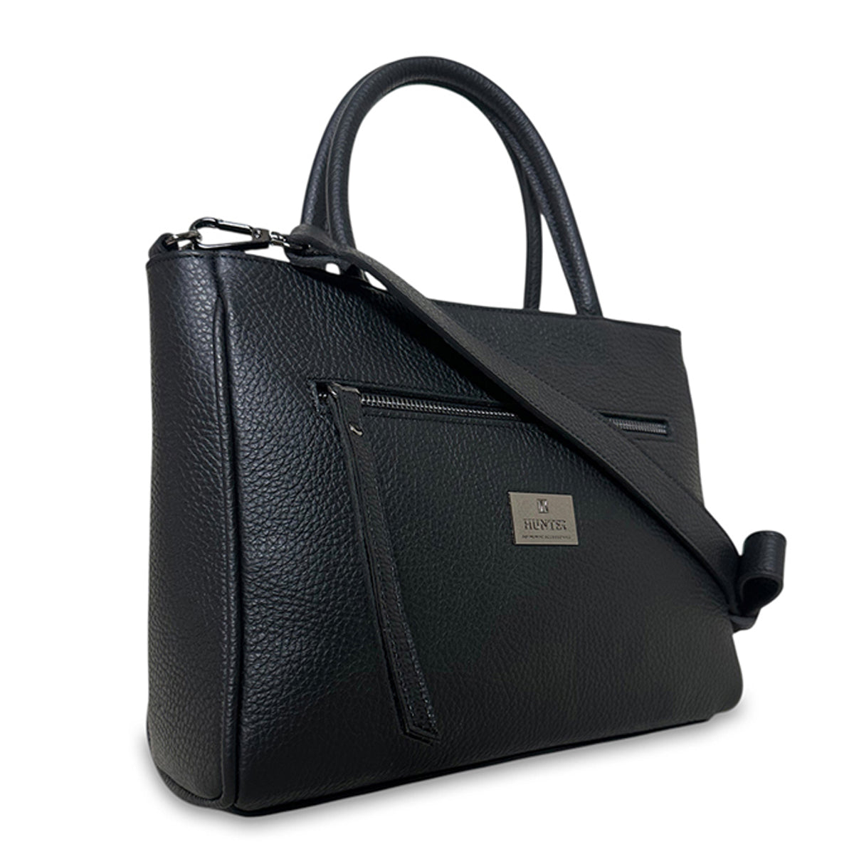 Γυναικεία τσάντα top handle δερμάτινη Grain Μαύρο