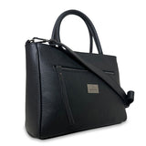 Γυναικεία τσάντα top handle δερμάτινη Grain Μαύρο