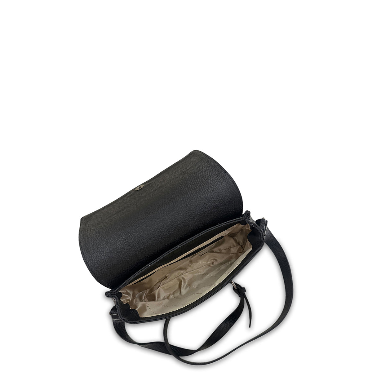 Γυναικεία τσάντα χιαστί flap δερμάτινη Grain Μαύρο