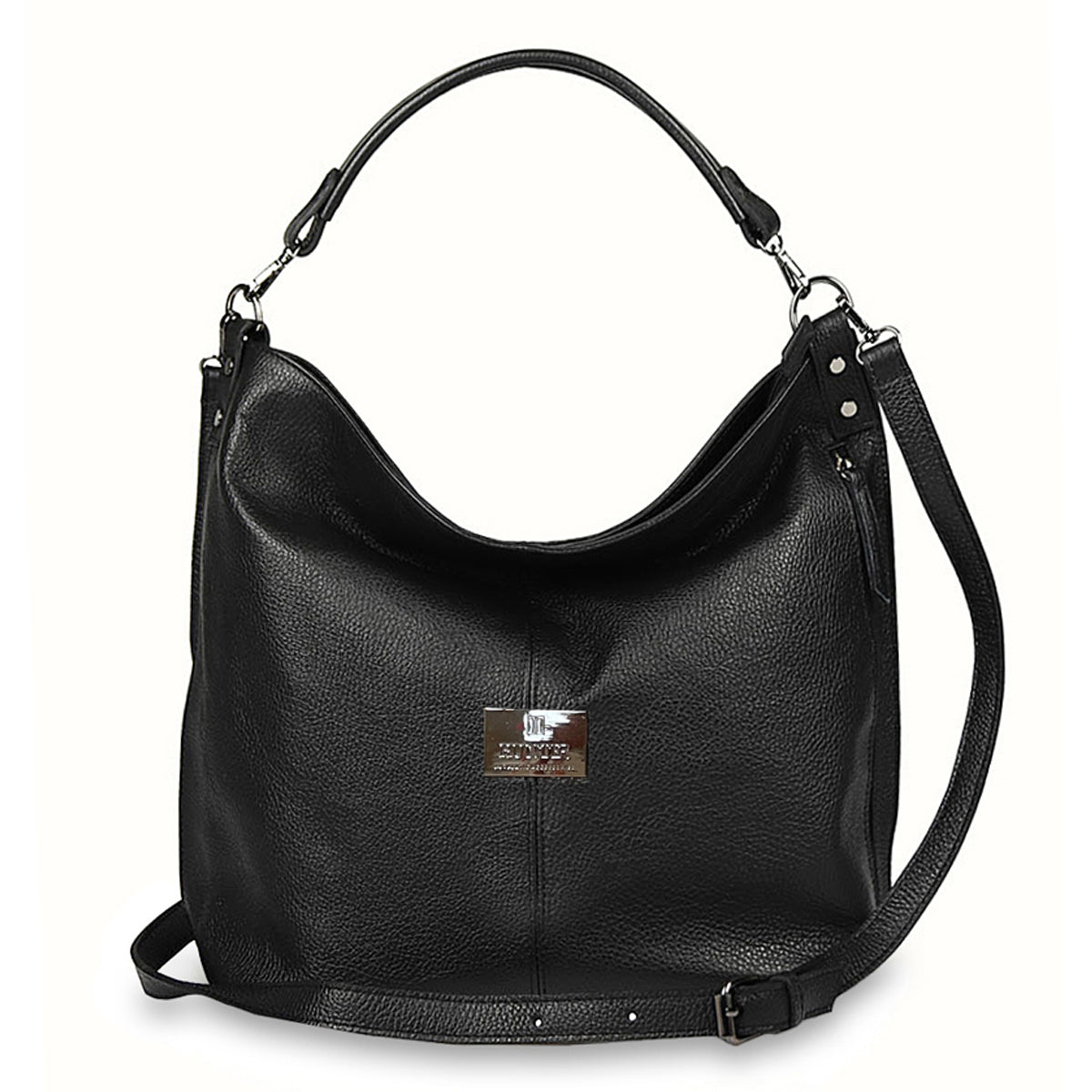 Γυναικεία τσάντα ώμου hobo δερμάτινη Grain Μαύρο