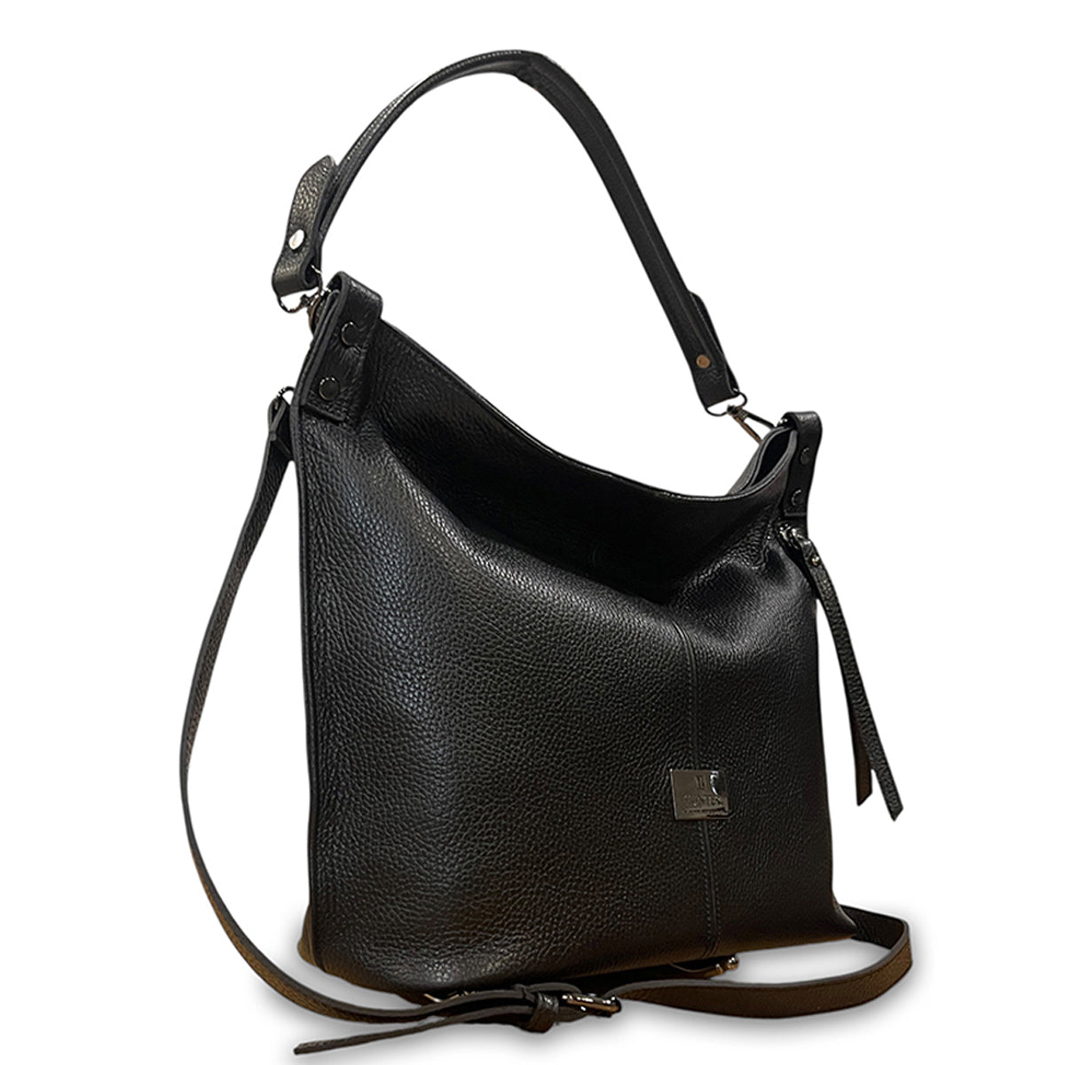 Γυναικεία τσάντα ώμου hobo δερμάτινη Grain Μαύρο