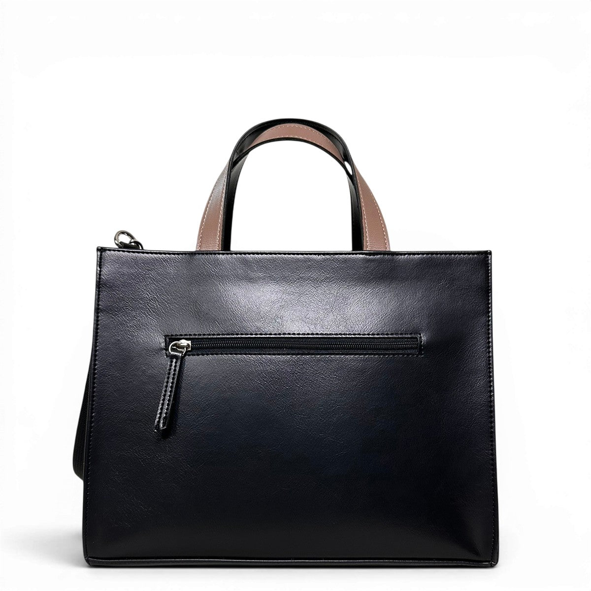 Τσάντα Ώμου strict tote Mokka μαύρο Hunter, 2 σταθερά χεράκια με λεπτομέρεια αντιθετικού χρώματος πλακέ