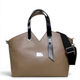 Τσάντα Ώμου triangle tote Mokka πούρο Hunter με λεία υφή σε διχρωμία