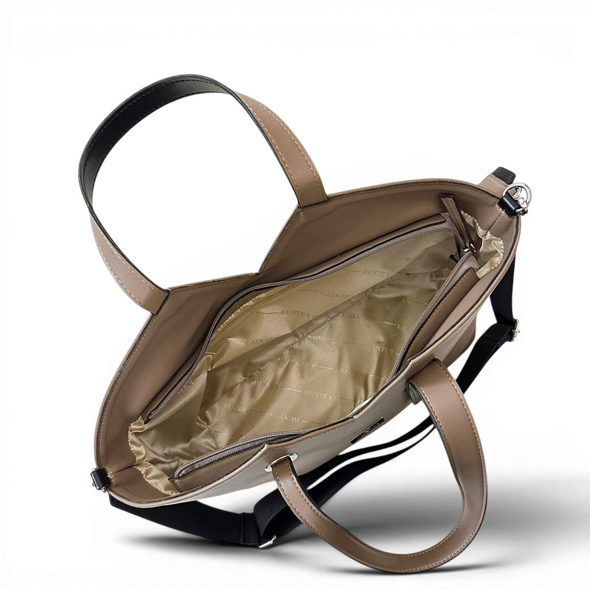 Τσάντα Ώμου triangle tote Mokka πούρο Hunter, τυπωμένη φόδρα HUNTER