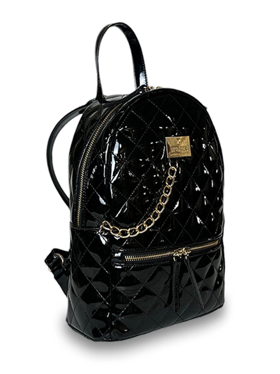 Γυναικεία τσάντα πλάτης maxi Quilted Μαύρο Λουστρίνι