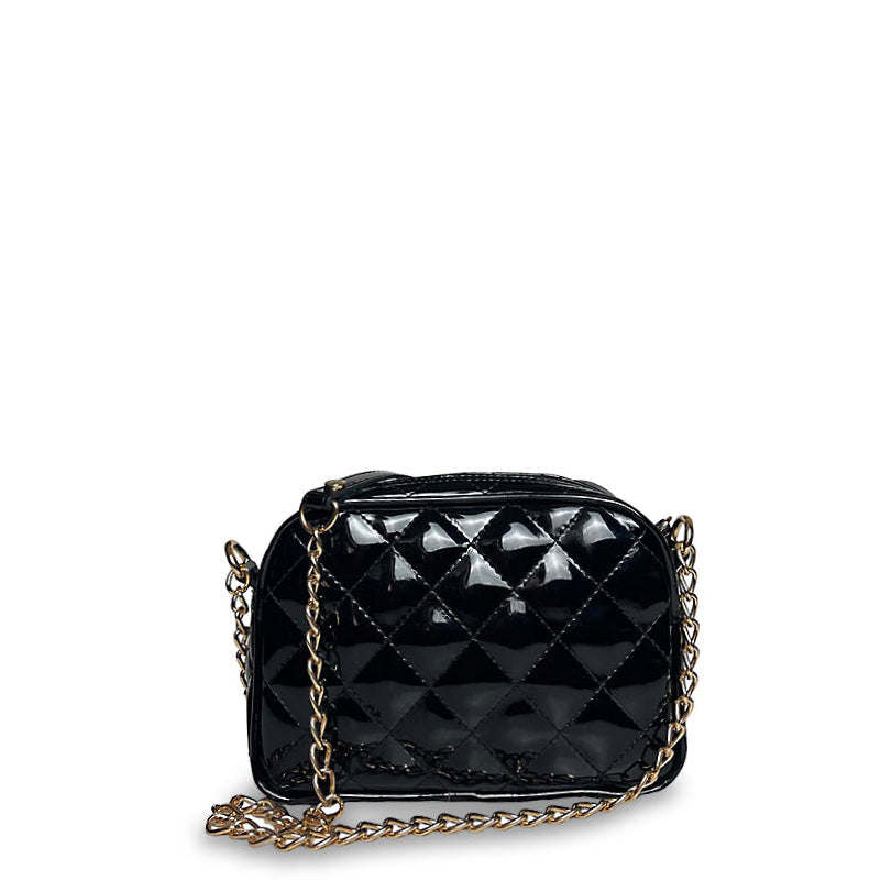 Γυναικεία τσάντα χιαστί mini oval Quilted Μαύρο Λουστρίνι