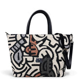 Γυναικεία τσάντα ώμου maxi tote Rosa πολύχρωμο ταμπά Hunter από ύφασμα μπουκλέ με γραφιστικό σχέδιο