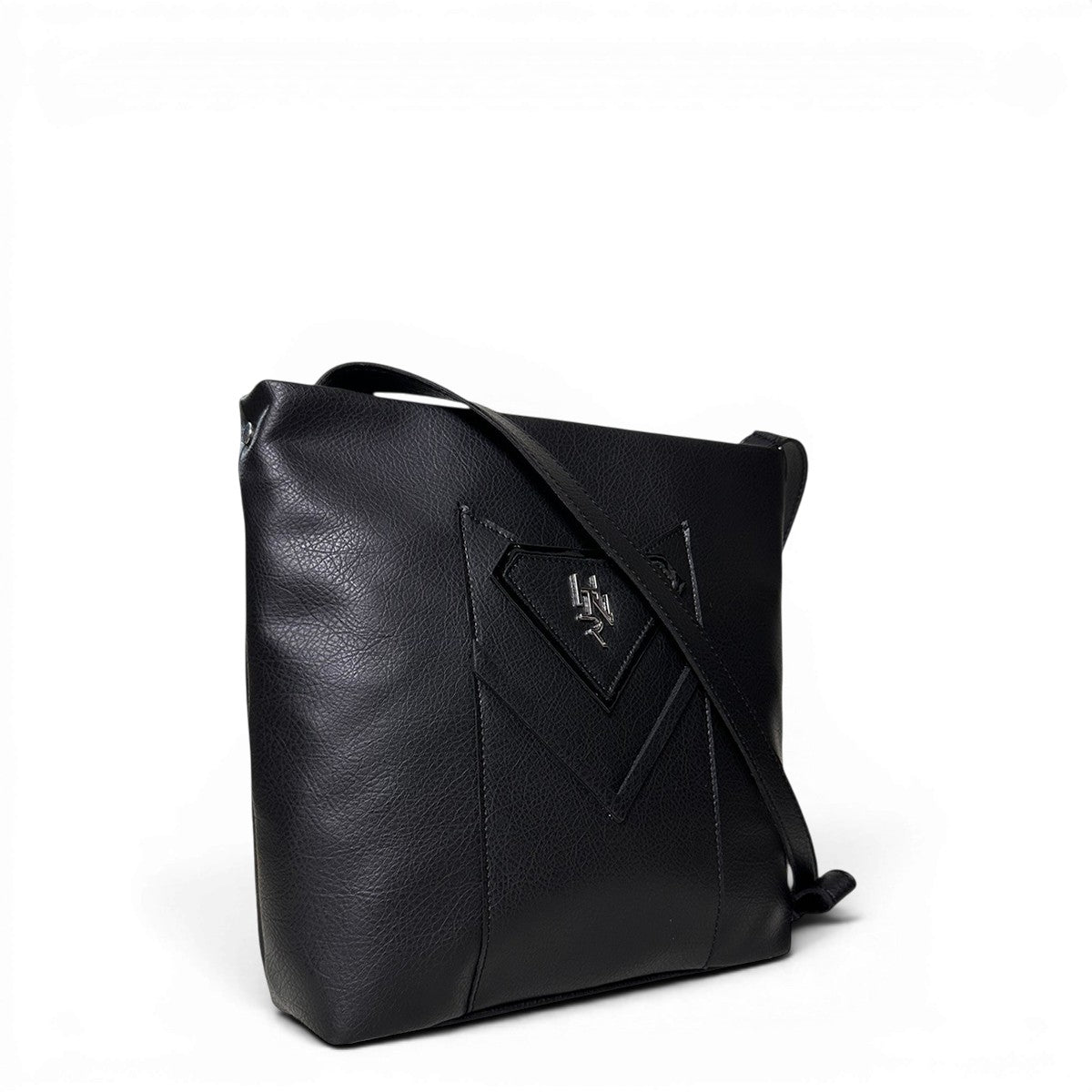 Τσάντα Χιαστί messenger Tie μαύρο Hunter με λεία υφή και μαύρο λουστρίνι