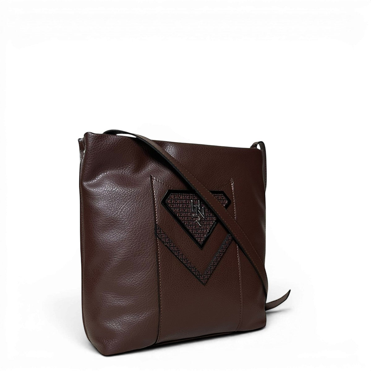 Τσάντα Χιαστί messenger Tie καφέ Hunter με λεία υφή και μαύρο λουστρίνι