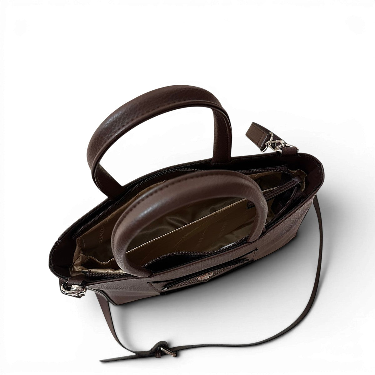 Τσάντα Ώμου tote Tie καφέ Hunter, διαστάσεις μήκος 31 εκ., πλάτος 11 εκ., ύψος 23,5 εκ.