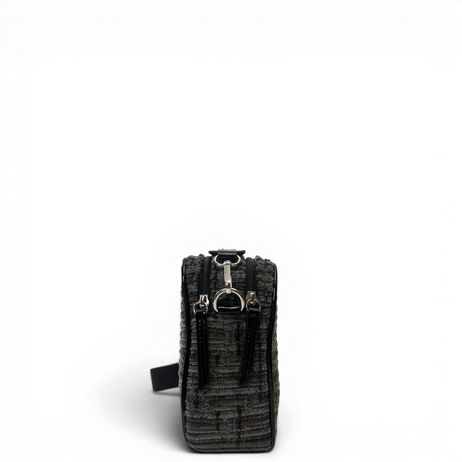 Τσάντα Χιαστί boxy Velvet μαύρο Hunter, κλείσιμο με δύο θήκες με φερμουάρ