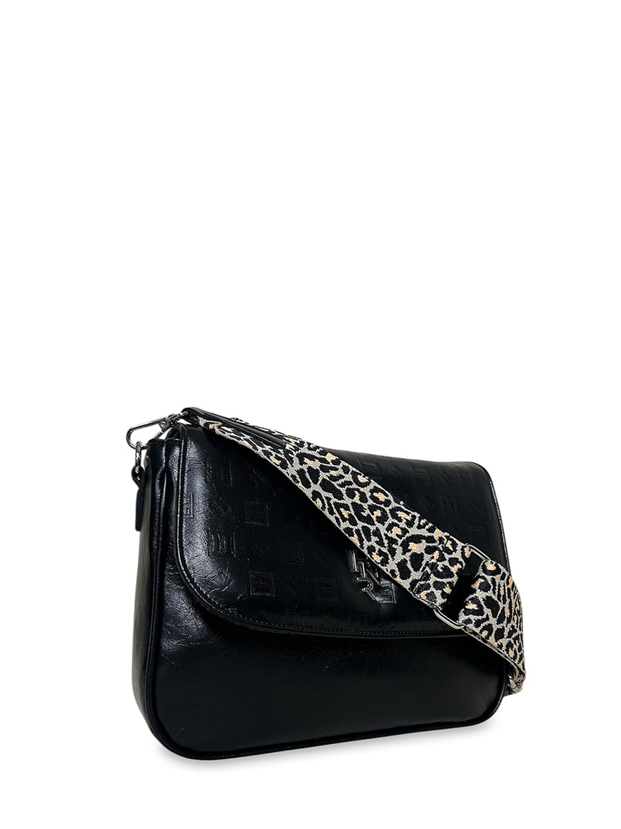 Γυναικεία τσάντα χιαστί maxi flap Glossy Μαύρο