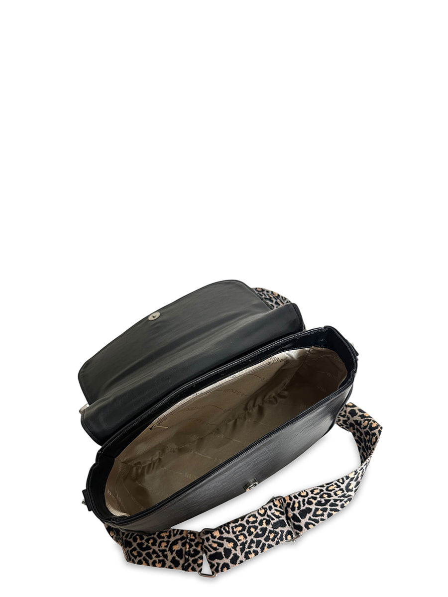 Γυναικεία τσάντα χιαστί maxi flap Glossy Μαύρο